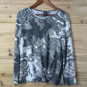 Clara Sun Woo Top Womens XL Gray Paisley Print Long Sleeve Blouse
